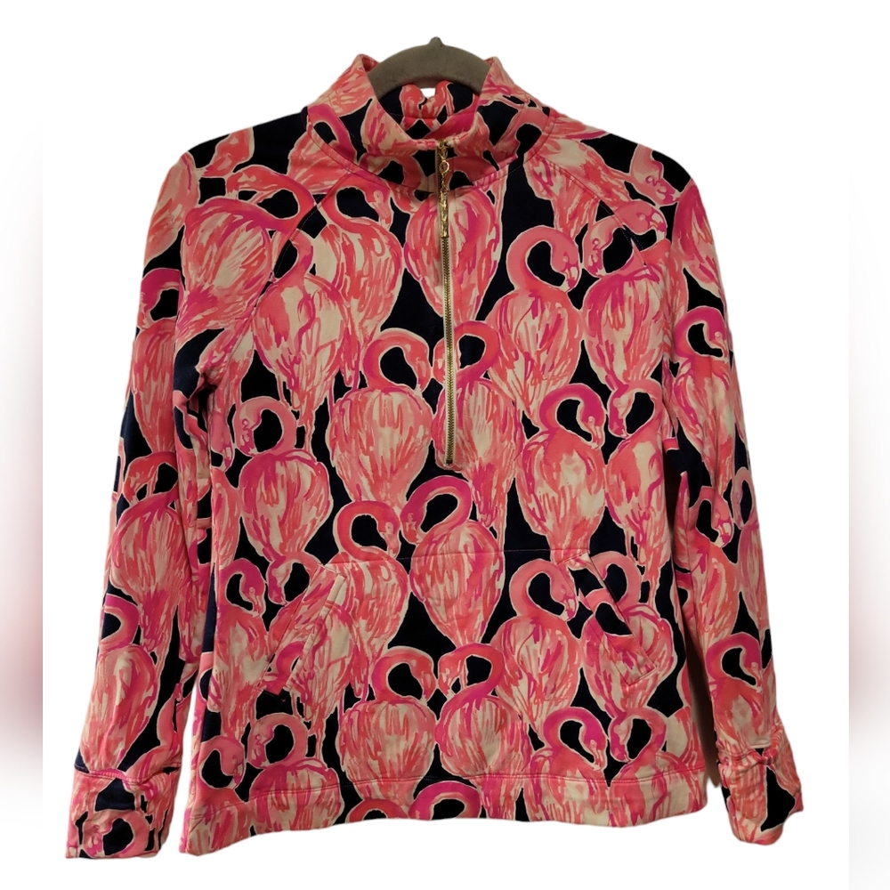 Lilly Pulitzer, Pullover, Half Zip, Flamingos, Front Pocket, Women's sz XS,  L-